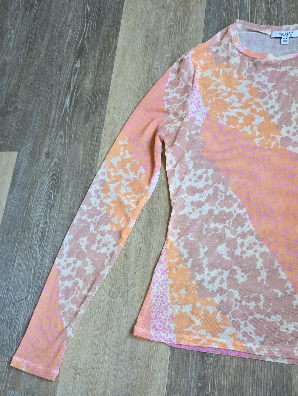 AFRM Sheer Mesh Long Sleeve Top in Pink and Peach - Picture 4 of 16